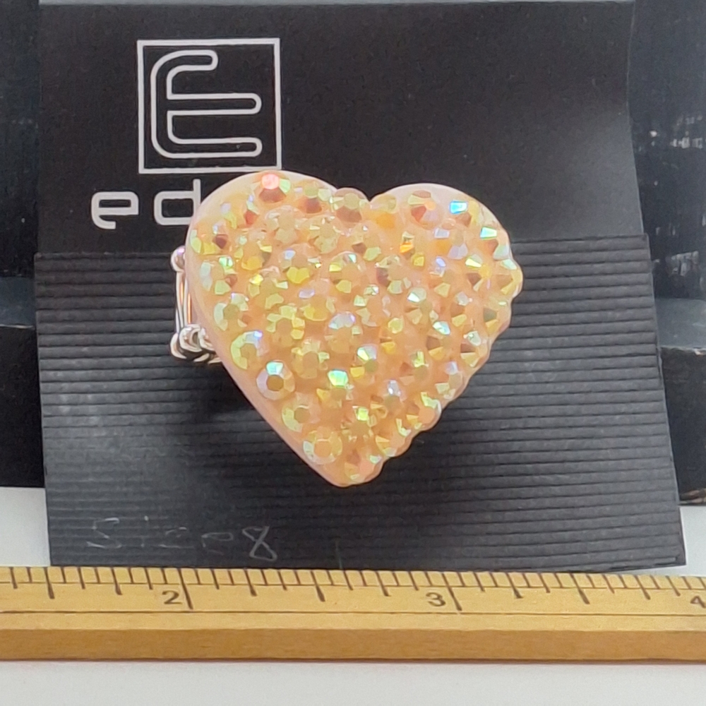 Edge Heart Elastic Ring with Rhinstones Accents
